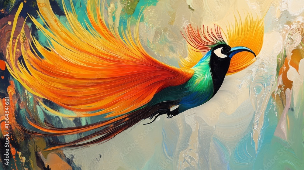 Obraz premium stunning close-up of a vibrant bird of paradise flower in full bloom, showcasing the exotic and colorful petals against a lush green tropical background, perfect for nature and botanical photography e