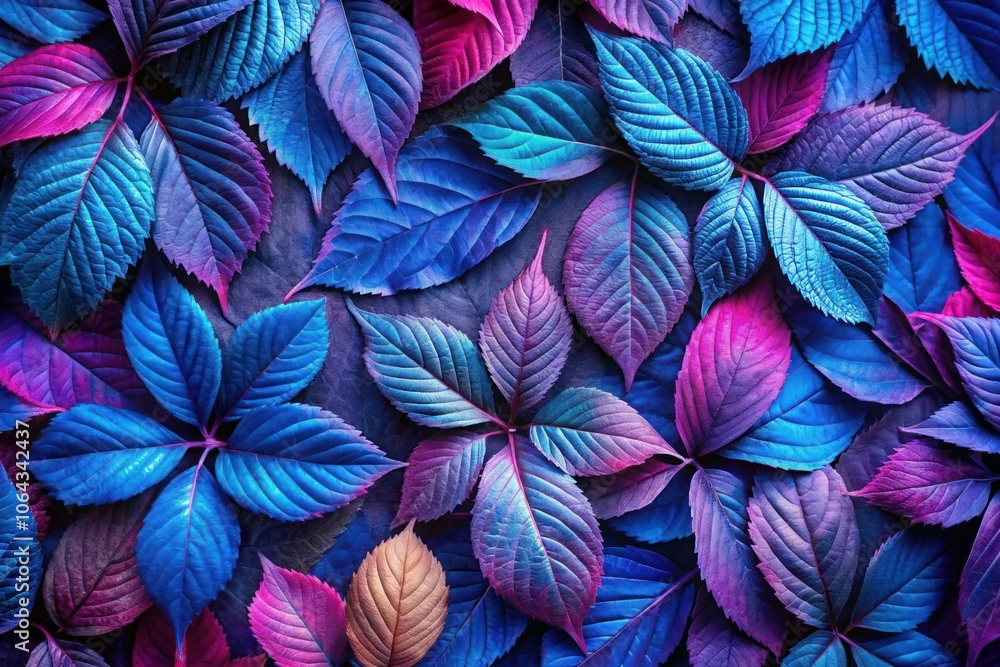 Violet tropical leaves glowing in the dark creating a stunning pattern Violet tropical leaves glowing in the dark creating a stunning pattern