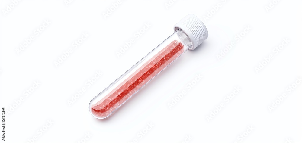 A laboratory test tube filled with red liquid, isolated on a white background, perfect for scientific and medical themes. A laboratory test tube filled with red liquid, isolated on a white background, perfect for scientific and medical themes.