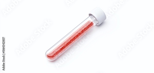 A laboratory test tube filled with red liquid, isolated on a white background, perfect for scientific and medical themes.