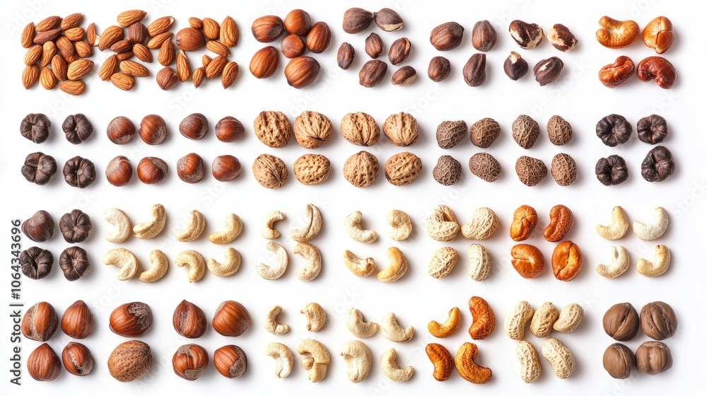 Assorted Nuts and Seeds on White Background Assorted Nuts and Seeds on White Background