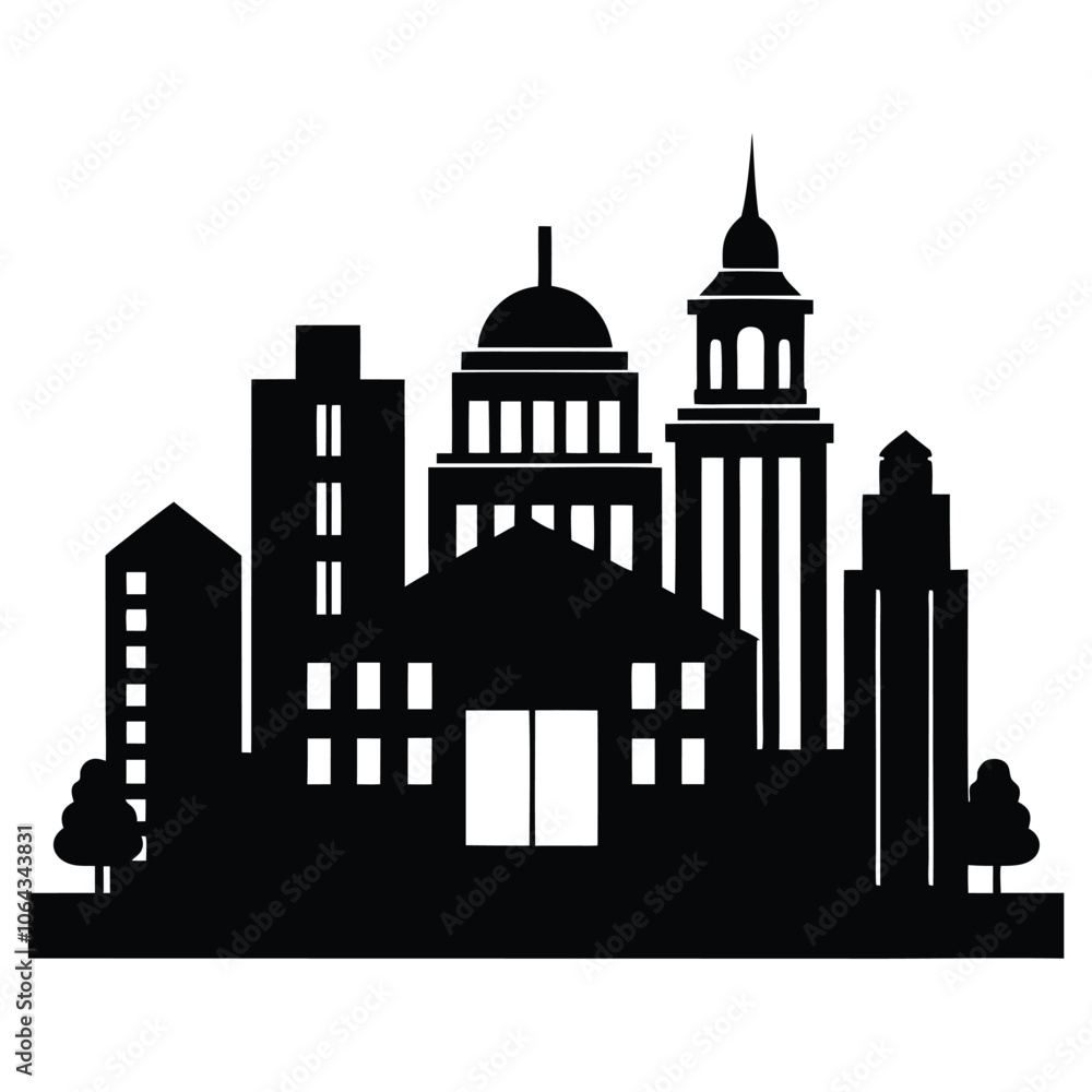 Fototapeta premium silhouette building city on white background