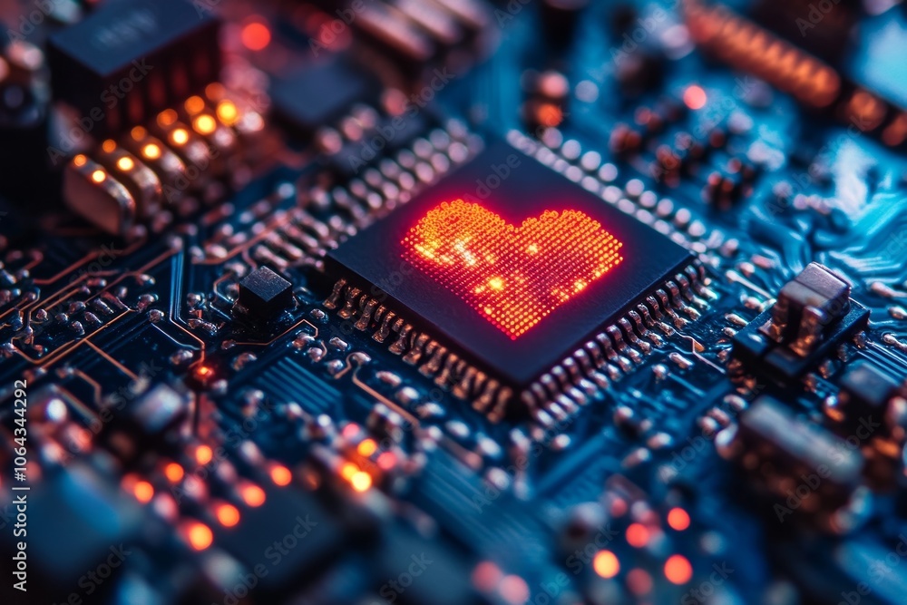 Heart shape on microchip, white isolate background Heart shape on microchip, white isolate background