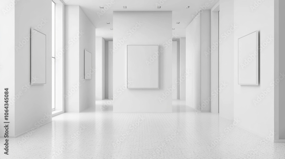 Fototapeta premium Modern art gallery with empty white walls