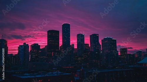 Cityscape at Sunset with Pink Sky