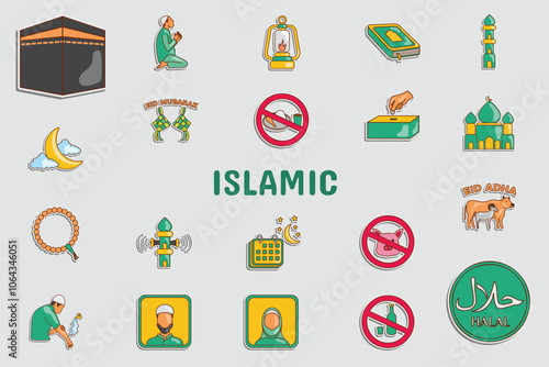 Islamic Lineal Color Vector Illustration Icon Sticker Set Design Materials