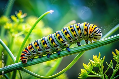 Caterpillar detail, sunlit stem, candid daylight capture.