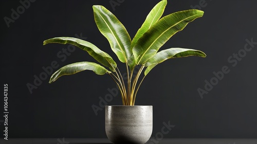 Decorative banana plant in concrete vase isolated on white background

 photo