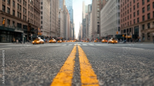 City Street with Yellow Lines Urban Landscape Downtown Perspective