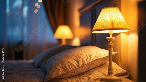 Cozy Bedroom with Warm Lamp Light at Night