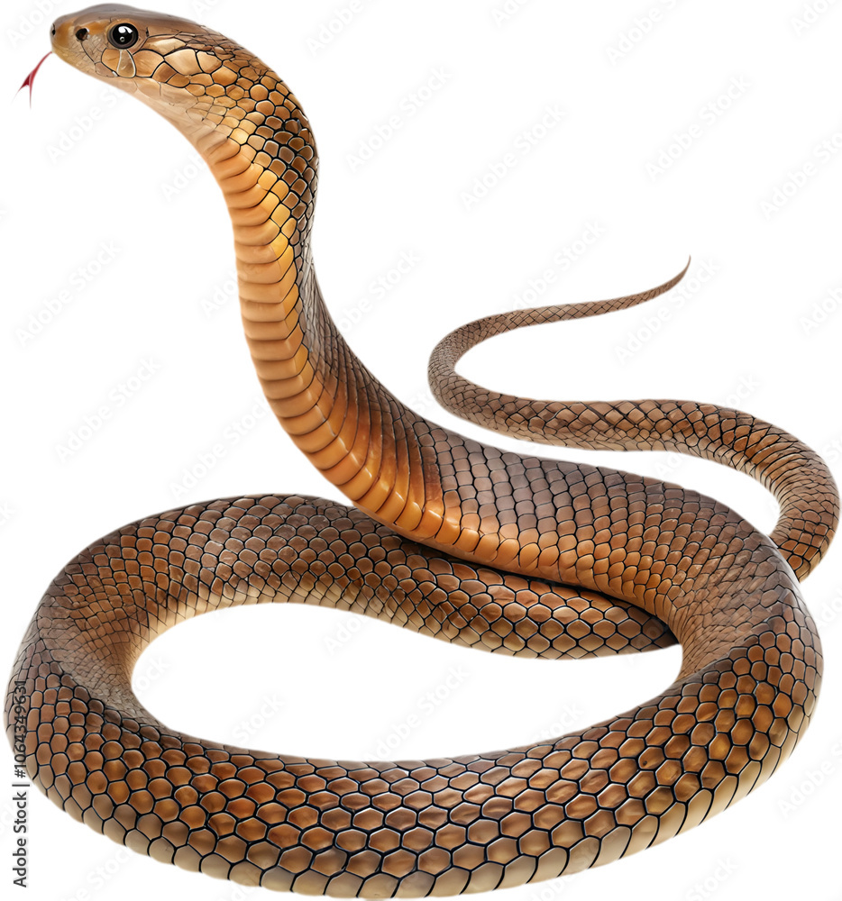 Fototapeta premium Realistic Eastern Brown Snake clipart highlighting slender body and fierce gaze. 