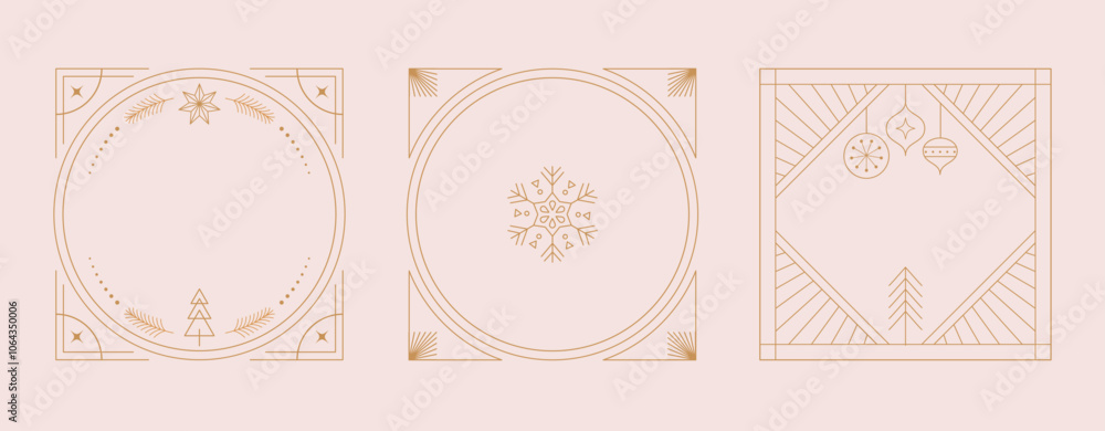 Christmas Art deco frames, Merry Christmas, invitations set. Collection of linear vector frames, cards design. Elegant, luxury printable illustrations Christmas Art deco frames, Merry Christmas, invitations set. Collection of linear vector frames, cards design. Elegant, luxury printable illustrations