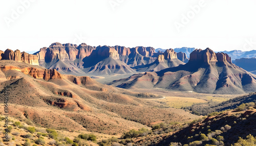 View of the West Macdonnell Ranges/Tjoritja National Park isolated with white shades, png photo