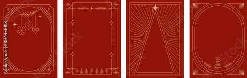 Christmas Art deco frames, Merry Christmas, invitations set. Collection of linear vector frames, cards design. Elegant, luxury printable illustrations