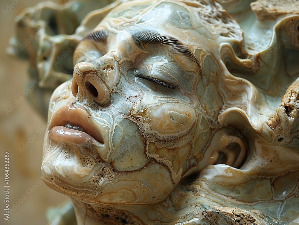 Stone Sculpture of a Woman's Face - Abstract Art Installation Stone Sculpture of a Woman's Face - Abstract Art Installation