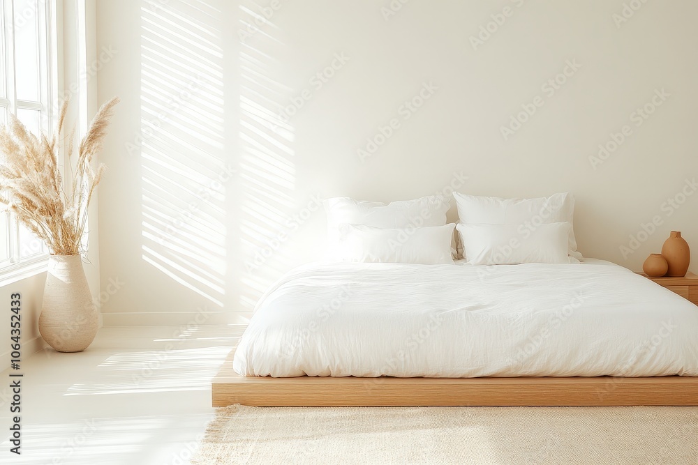 Fototapeta premium Serene Minimalist Bedroom for Meditation and Relaxation