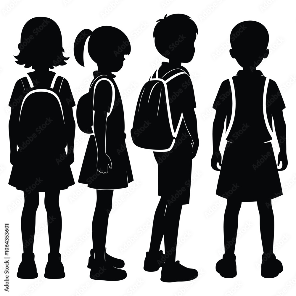 silhouette of school kids back to school illustration silhouette of school kids back to school illustration