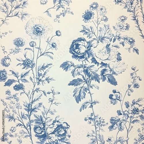 Blue and White Floral Pattern Wallpaper