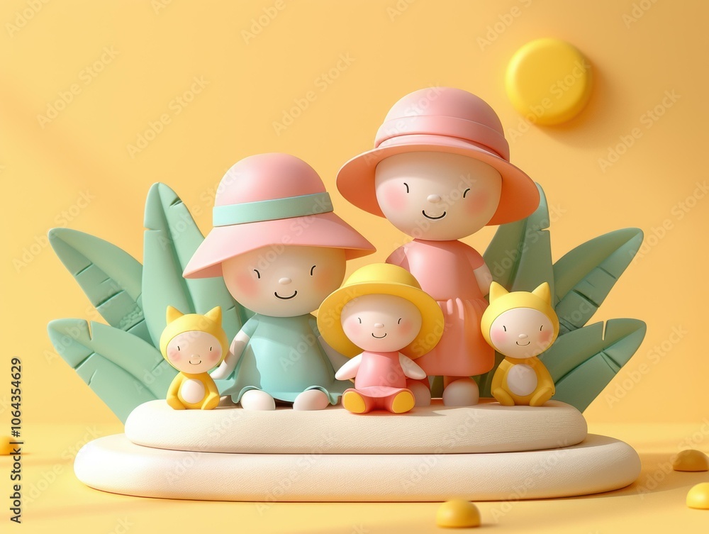 Obraz premium A happy family of four with their pets. AI.