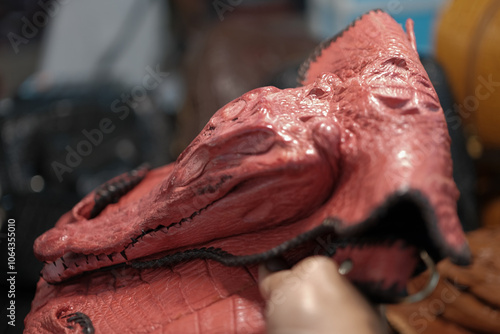 Obraz na płótnie Dyed animal Crocodile Skin, Alligator Caiman and Crocodile classic Leather products for sale, in Hatyai , Thailand w salonie
