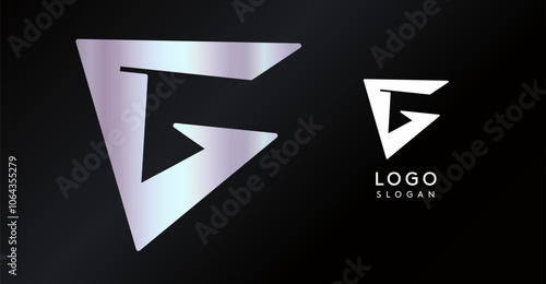 Geometric triangular G letter, abstract dynamic logo, modern holographic gradient monogram for gaming, technology, urban art, innovation, streetwear brand, sci-fi cybersport. Vector illustration