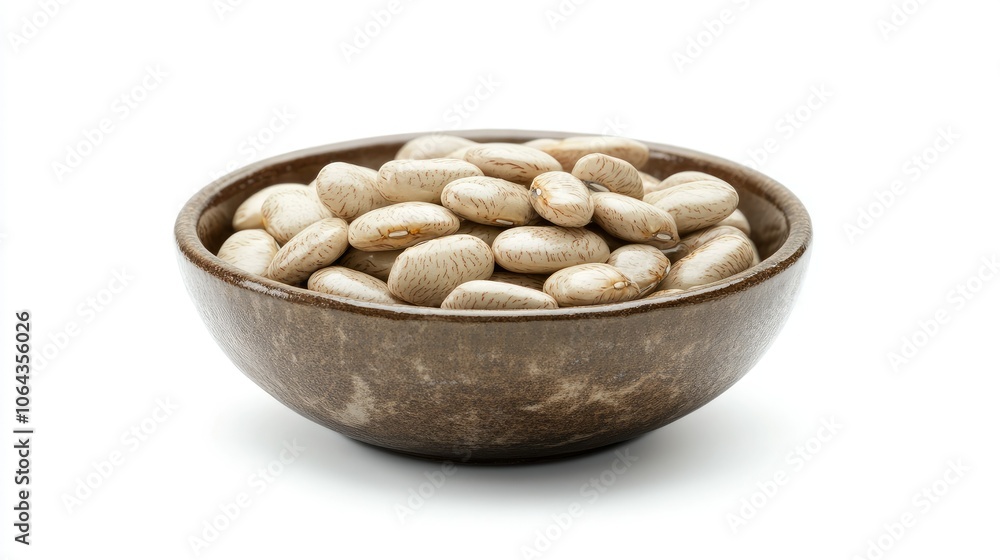 Raw Beans in a Wooden Bowl on White Background Raw Beans in a Wooden Bowl on White Background