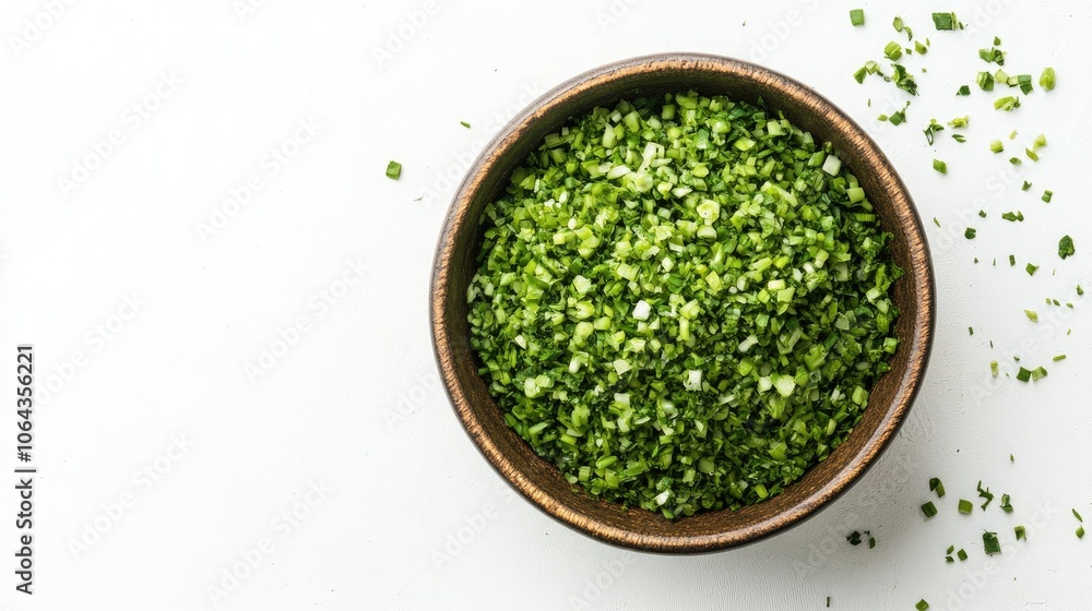 Fresh Green Seasoning in Wooden Bowl Fresh Green Seasoning in Wooden Bowl