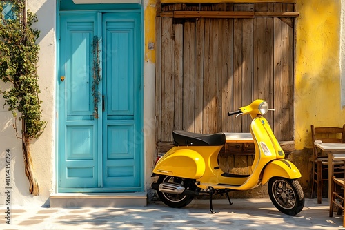 yellow scooter on the street.