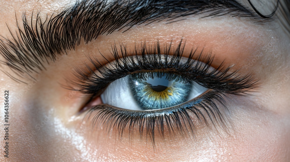 Naklejka premium Close up of a Blue Eye with Long Eyelashes and Eyebrow