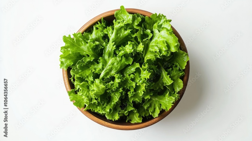 Fresh Green Lettuce in Wooden Bowl Top View Fresh Green Lettuce in Wooden Bowl Top View