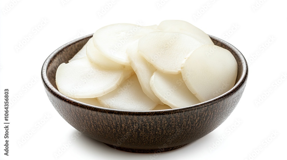 Fresh Slices of White Radish in a Bowl Fresh Slices of White Radish in a Bowl