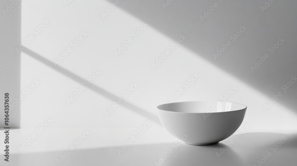 A smooth white bowl rests on a clean surface, casting soft shadows as light filters through draped fabric, creating a tranquil atmosphere of minimal beauty and simplicity. A smooth white bowl rests on a clean surface, casting soft shadows as light filters through draped fabric, creating a tranquil atmosphere of minimal beauty and simplicity.