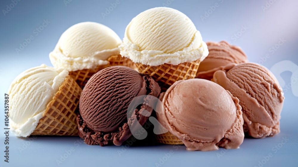 Delicious Ice Cream Cones Vanilla Chocolate and Strawberry Flavors Delicious Ice Cream Cones Vanilla Chocolate and Strawberry Flavors