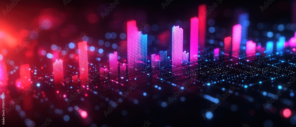 Abstract cityscape with neon lights and glowing dots Abstract cityscape with neon lights and glowing dots
