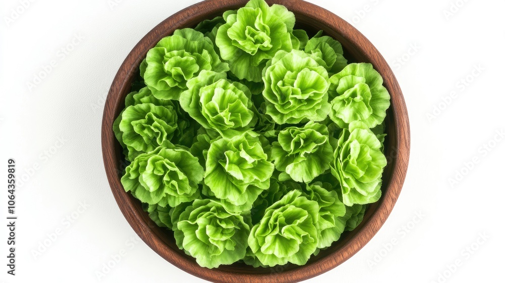 Fresh Green Lettuce in Wooden Bowl Fresh Green Lettuce in Wooden Bowl