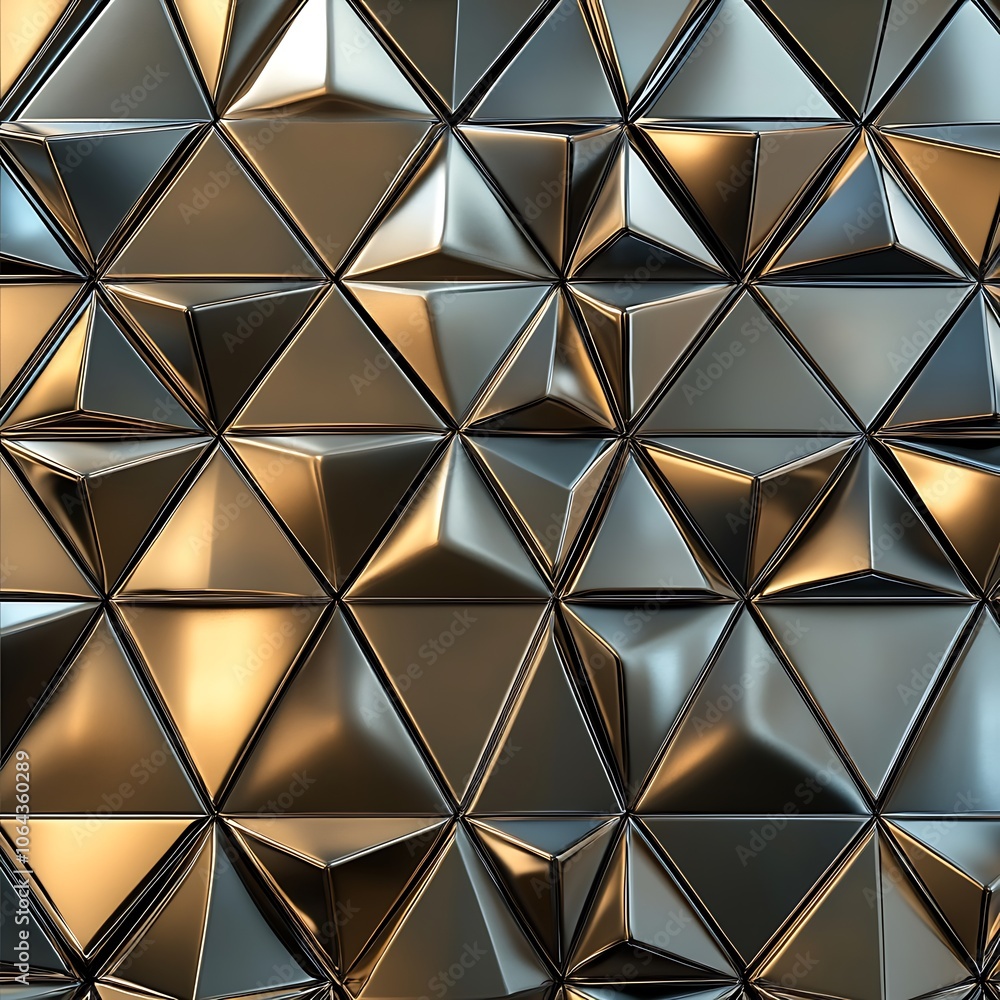 Abstract geometric background with metallic triangular pattern, 3D render. Abstract geometric background with metallic triangular pattern, 3D render.