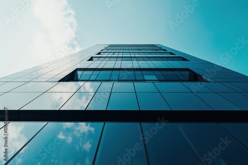 Soaring Modern Skyscraper Under Bright Cloudy Sky Architectural Landscape of Sleek High Rise