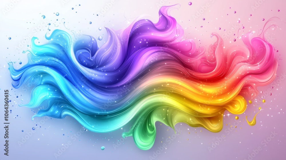 Fototapeta premium Abstract Rainbow Swirls with Glitter and Drops Colorful Liquid Design