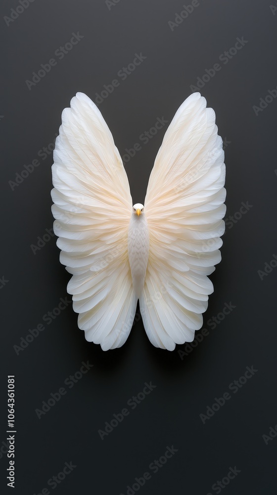 Fototapeta premium White Dove Wings Spread in Butterfly Shape Minimalist Photo Creative Concept Spiritual