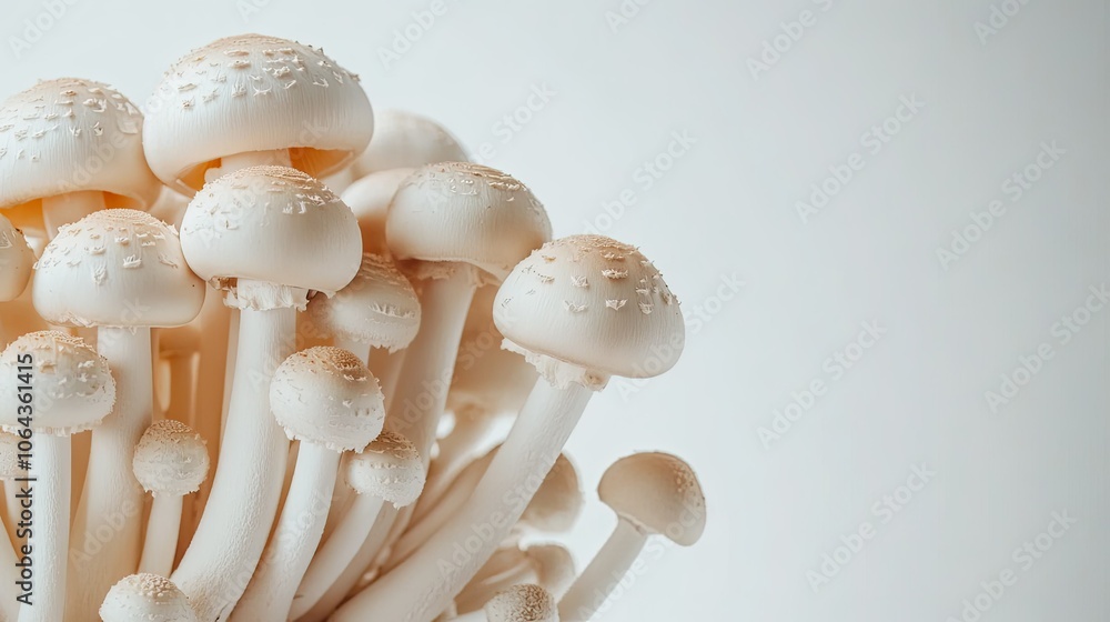 Delicate White Mushrooms on Light Background Delicate White Mushrooms on Light Background