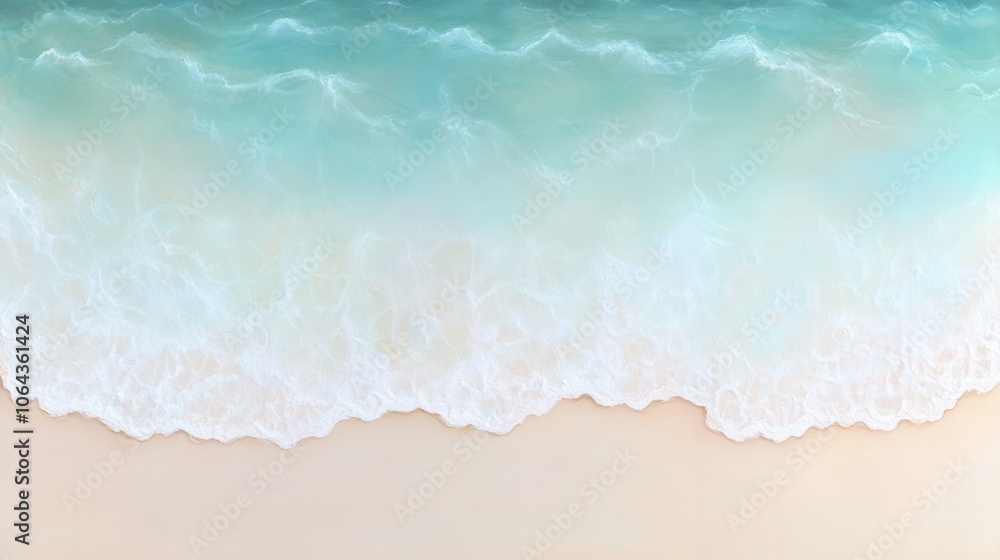 Waves gently lapping against a sandy beach under bright sunlight in a tropical paradise during midday Waves gently lapping against a sandy beach under bright sunlight in a tropical paradise during midday