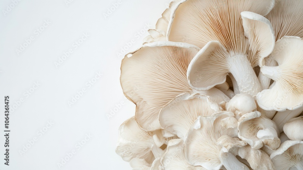 Elegant Mushroom Close-Up on White Background Elegant Mushroom Close-Up on White Background