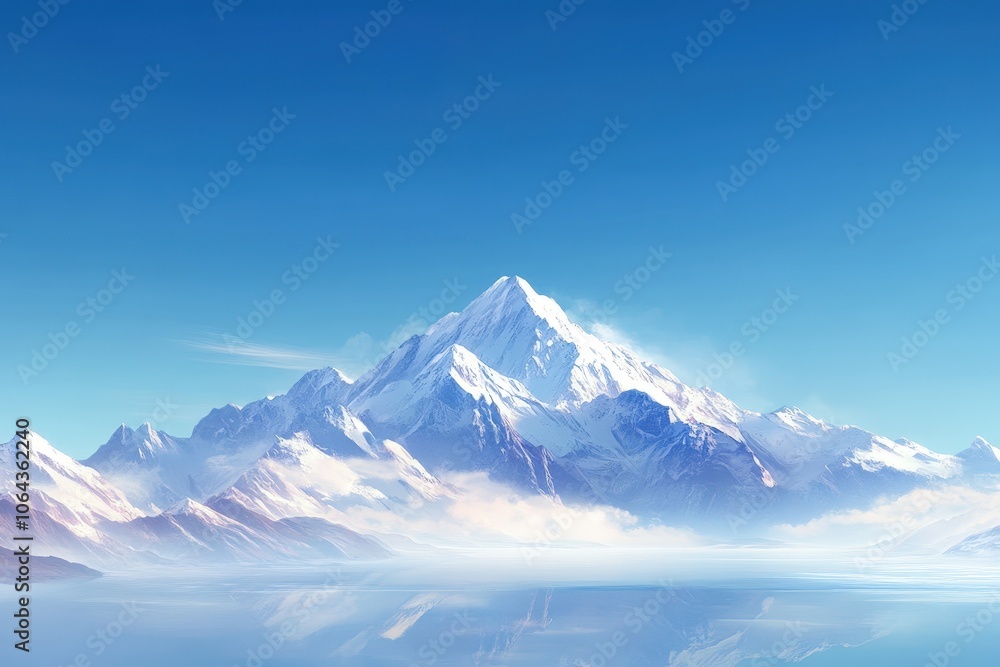 Serene Snow-Capped Mountain Landscape Under Clear Sky Serene Snow-Capped Mountain Landscape Under Clear Sky
