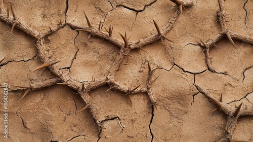 Closeup of thorny cactus texture, sharp detail, dry wild terrain, nature s resilience photo