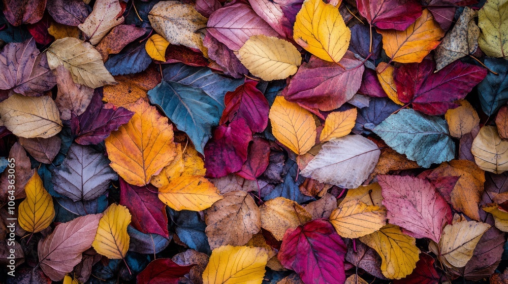 Vibrant nature-inspired autumn background with an array of colorful fallen leaves in orange, yellow, and red tones, capturing the rich textures and natural beauty of a forest floor in fall season, ide Vibrant nature-inspired autumn background with an array of colorful fallen leaves in orange, yellow, and red tones, capturing the rich textures and natural beauty of a forest floor in fall season, ide
