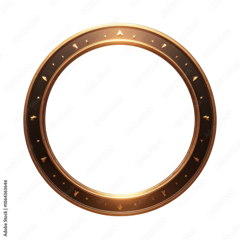 Circular bronze frame with intricate markings and a shiny finish