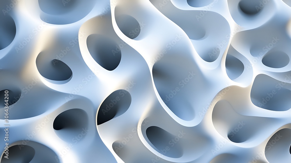 Abstract white and blue 3D organic background with holes and curves. Abstract white and blue 3D organic background with holes and curves.
