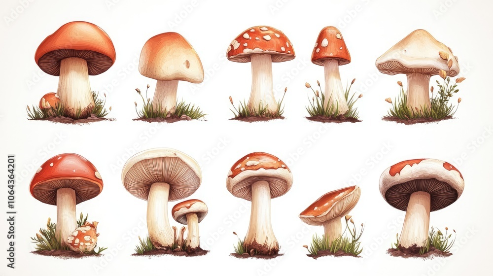 Colorful Collection of Various Mushroom Illustrations Colorful Collection of Various Mushroom Illustrations