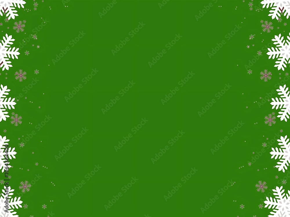 A green background with snowflakes and a white snowflake, Winter snowflakes border minimal vector background. Macro snowflakes flying border design, snow elements for Christmas. A green background with snowflakes and a white snowflake, Winter snowflakes border minimal vector background. Macro snowflakes flying border design, snow elements for Christmas.