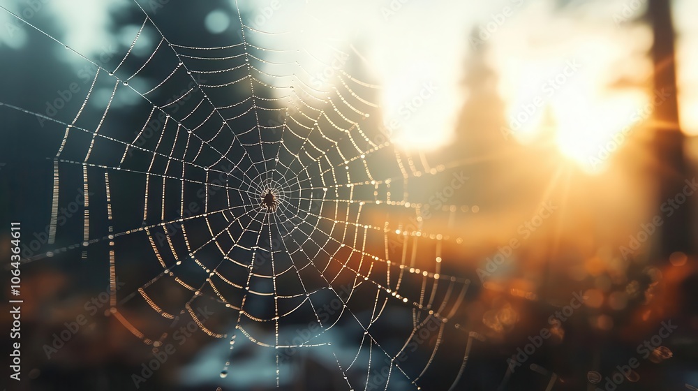 Macro of a spider in its web, intricate details, morning dew droplets, wild outdoor ambiance Macro of a spider in its web, intricate details, morning dew droplets, wild outdoor ambiance